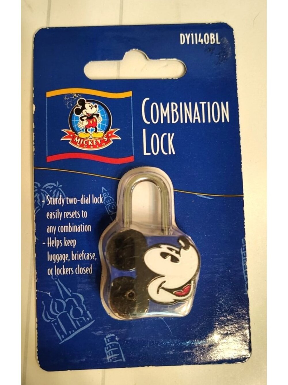 Vintage Disney Mickey Mouse Two Dial Combination Lock, Sealed in Package, Blue